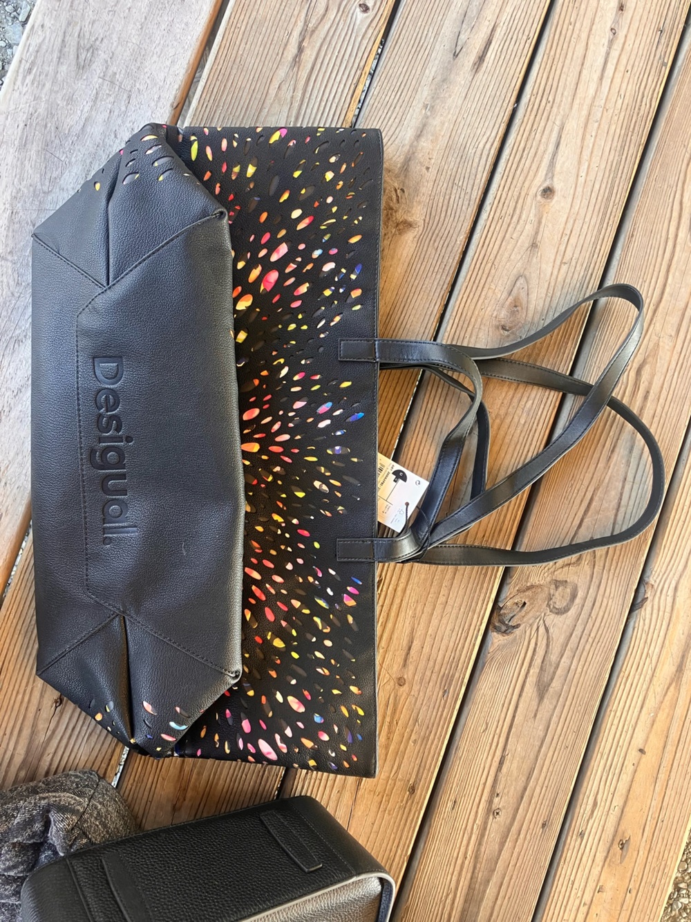 Desigual Black Tote with Multicolor Confetti Accents
